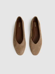 Leather Rounded-Point Toe Ballet Flats Taupe | Women