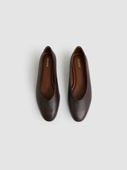 Leather Rounded-Point Toe Ballet Flats Chocolate | Women
