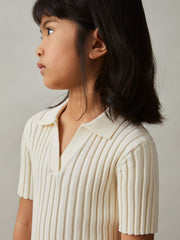 13-14 yrs Rib-Knit Polo Top Ivory | Children & Baby