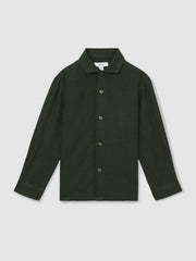 3-9 yrs Linen Cutaway Collar Shirt Dark Green | Children & Baby