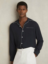 Cuban Collar Shirt with Piping Detail Shirt Navy | Men