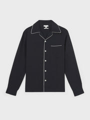 Cuban Collar Shirt with Piping Detail Shirt Navy | Men