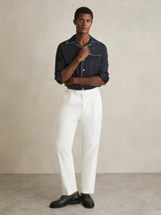 Cuban Collar Shirt with Piping Detail Shirt Navy | Men