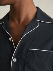 Cuban Collar Shirt with Piping Detail Shirt Navy | Men
