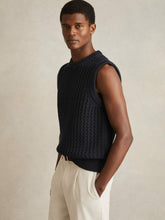 Cotton-Blend Crochet Vest Navy | Men