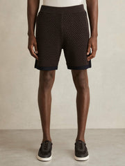 Cotton-Blend Crochet Shorts Chocolate/Navy | Men