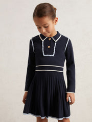 3-9 yrs Piped Knitted Skater Dress Navy | Children & Baby
