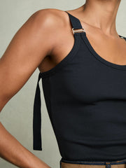 Stretch-Cotton D-Ring Strap Vest Navy | Women