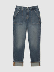 Good American Cuffed Straight-Leg Jeans Indigo | Women