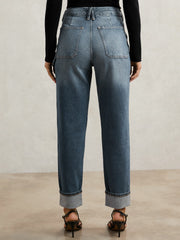 Good American Cuffed Straight-Leg Jeans Indigo | Women