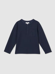9-13 yrs Cotton-Blend Waffle Henley T-Shirt Navy | Children & Baby