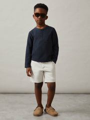9-13 yrs Cotton-Blend Waffle Henley T-Shirt Navy | Children & Baby