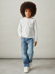9-13 yrs Cotton-Blend Waffle Henley T-Shirt White | Children & Baby