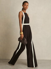 Colourblock Wide Leg Belted Jumpsuit Chocolate/Cream | Women