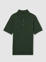Merino Wool Short-Sleeve Polo Shirt Kale Green | Men