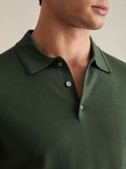 Merino Wool Short-Sleeve Polo Shirt Kale Green | Men