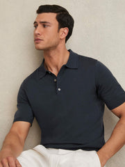Merino Wool Short-Sleeve Polo Shirt Midnight Navy | Men