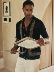 | Ché Beaded Crochet Shirt Black | Men