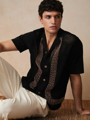 | Ché Beaded Crochet Shirt Black | Men