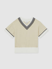 13-14 yrs Cotton-Linen Knit V-Neck Cricket Top Neutral | Children & Baby
