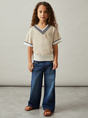 13-14 yrs Cotton-Linen Knit V-Neck Cricket Top Neutral | Children & Baby