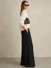 Petite Wide-Leg Elasticated-Waist Trousers Navy | Women