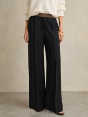 Petite Wide-Leg Elasticated-Waist Trousers Navy | Women