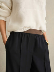Petite Wide-Leg Elasticated-Waist Trousers Navy | Women