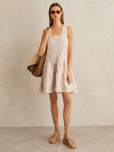 Shirred Ruffle Hem Mini Dress Neutral | Women