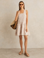 Shirred Ruffle Hem Mini Dress Neutral | Women