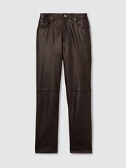 Petite Leather Slim-Leg Trousers Chocolate | Women
