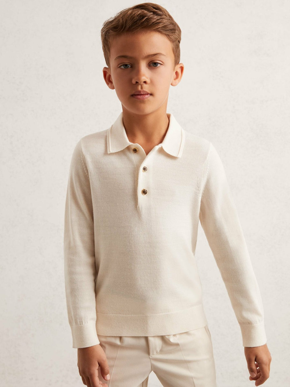 9-13 yrs Merino Wool Long-Sleeve Polo Shirt Snow | Children & Baby