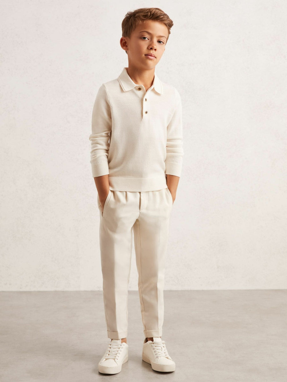 4-9 yrs Merino Wool Long-Sleeve Polo Shirt Snow | Children & Baby
