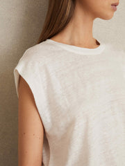 Linen Cap-Sleeve T-Shirt White | Women