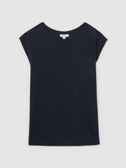 Linen Cap-Sleeve T-Shirt Navy | Women
