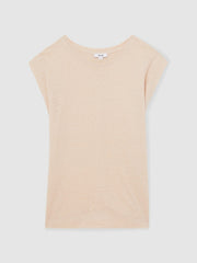 Linen Cap-Sleeve T-Shirt Peach | Women