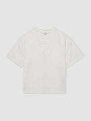 Linen V-Neck T-Shirt White | Women