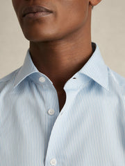 Regular Fit Cotton Sateen Shirt Blue Stripe | Men