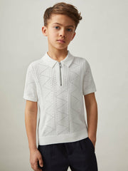 3-9 yrs Half-Zip Pointelle Polo Shirt Off White | Children & Baby