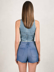 Studded Denim Vest Indigo Blue | Women
