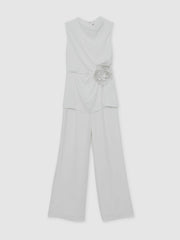 Halston Crepe Wide Leg Jumpsuit Ivory | Women