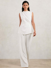 Halston Crepe Wide Leg Jumpsuit Ivory | Women