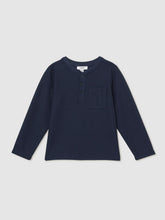 13-14 yrs Cotton-Blend Waffle Henley T-Shirt Navy | Children & Baby