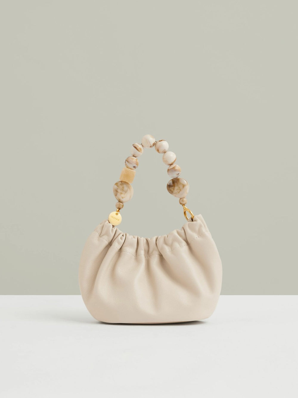 Leather Bead-Handle Pouch Bag Off White | Women