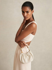 Leather Bead-Handle Pouch Bag Off White | Women