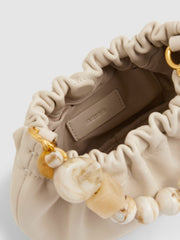 Leather Bead-Handle Pouch Bag Off White | Women