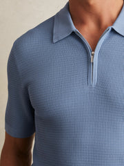 Textured Half-Zip Polo Shirt Blue | Men