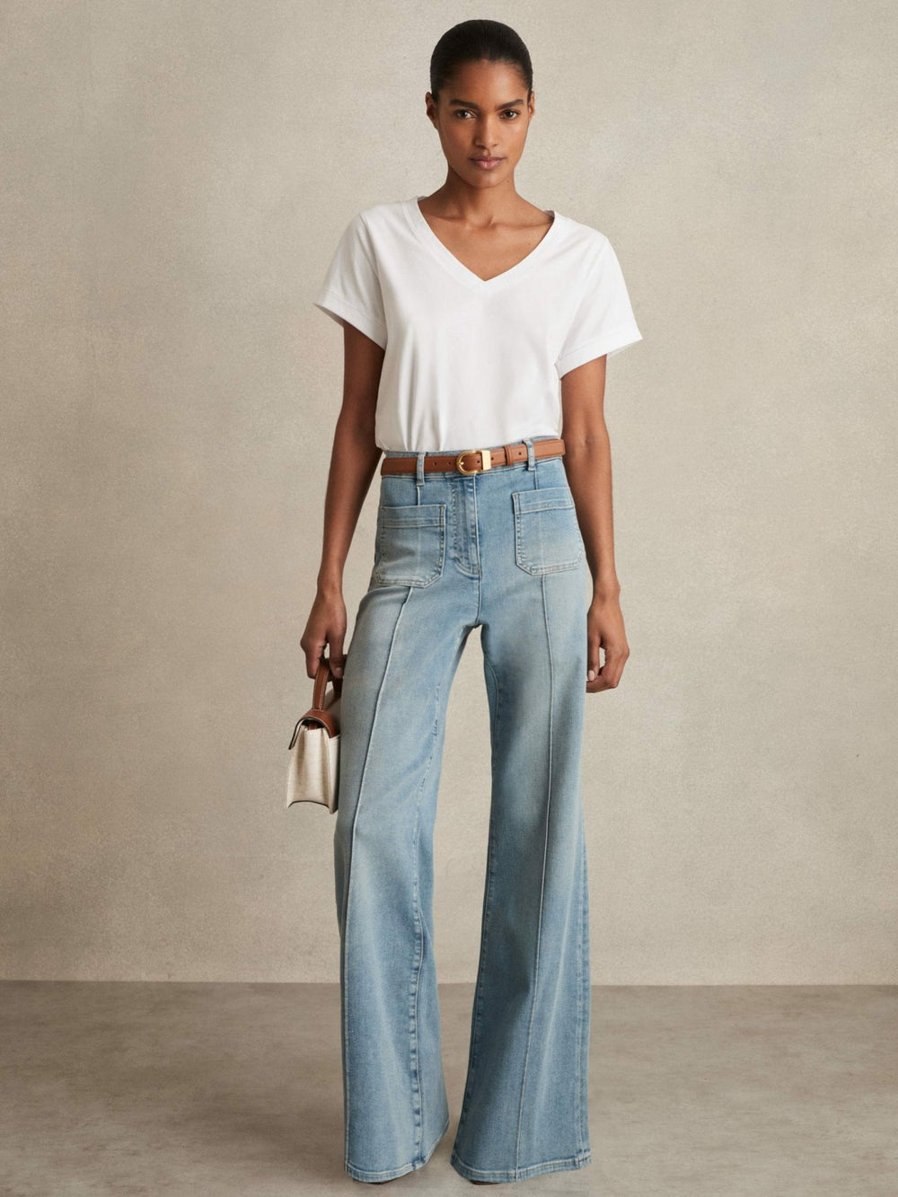 Brushed-Cotton V-Neck T-Shirt White | Women