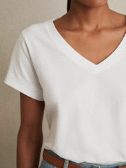 Brushed-Cotton V-Neck T-Shirt White | Women