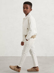 9-13 yrs Cotton Pinstripe Trousers Regular-Fit Off White/Taupe Brown | Children & Baby